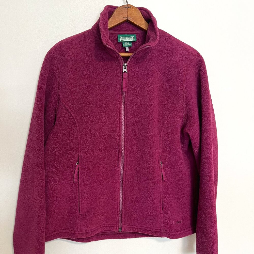 LL Bean Fleece Zipper Jacket Burgandy Polertec Size Small